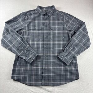 Mountain Hardwear Stretchstone Shirt Men M Gray Plaid Long Sleeve Button Up Camp